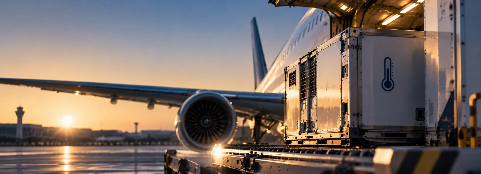 Pharmalogistik in der Luftfracht: temperaturgeführter Kühlcontainer wird in ein Frachtflugzeug verladen – LCI – Logistics Cost Intelligence